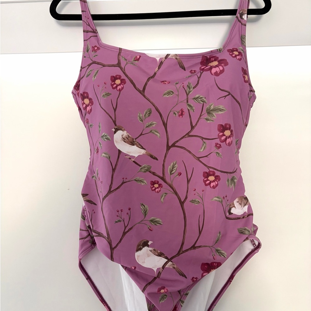 Floral Bird Print One-Piece Tie Back Swimsuit in “Tweetheart”